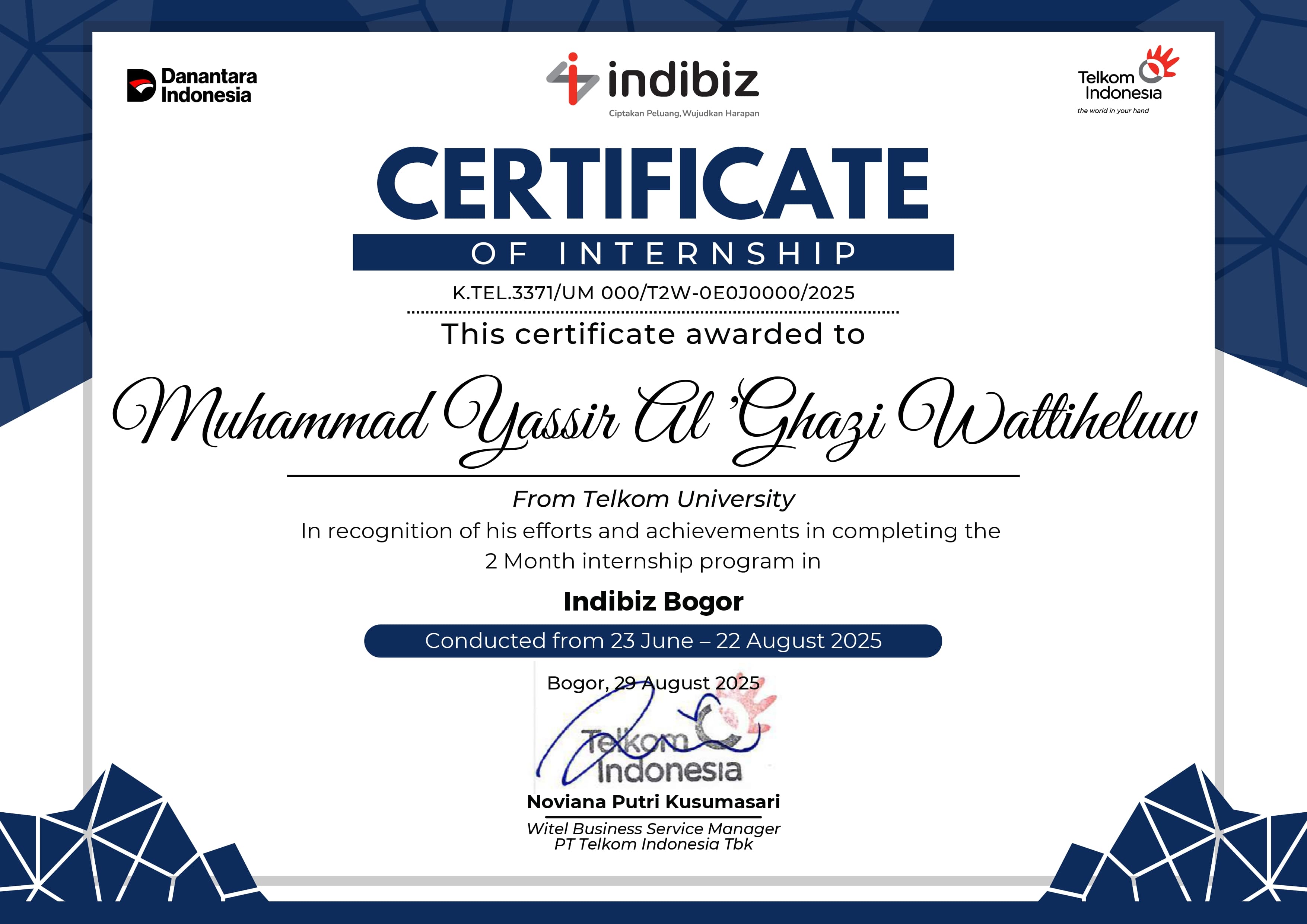 Certificate of Internship – Indibiz Bogor preview